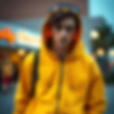 Fashionable look of the yellow zip-up hoodie in skateboarding culture
