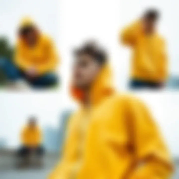 Versatile styling options for the yellow zip-up hoodie in different settings