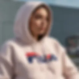 A close up of the Fila crop top hoodie showcasing its fabric texture