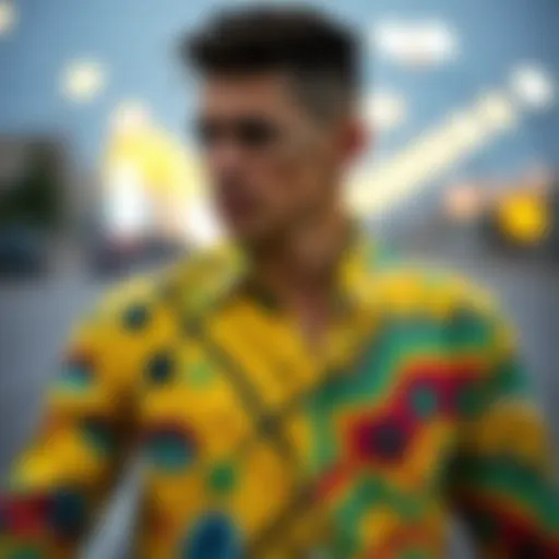 Vibrant collared shirt worn by skateboarder showcasing unique patterns