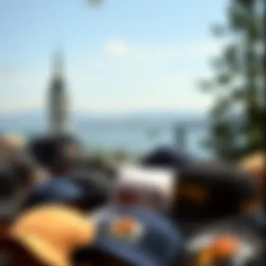 A collection of hats displayed against a backdrop of the picturesque Pacific Northwest scenery