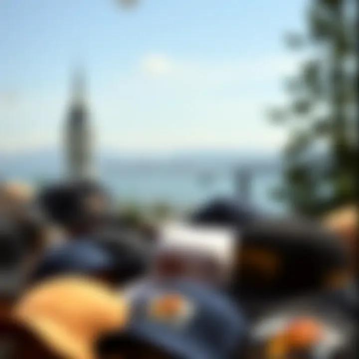 A collection of hats displayed against a backdrop of the picturesque Pacific Northwest scenery