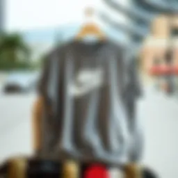 A stylish grey Nike crew neck displayed against a skateboard backdrop
