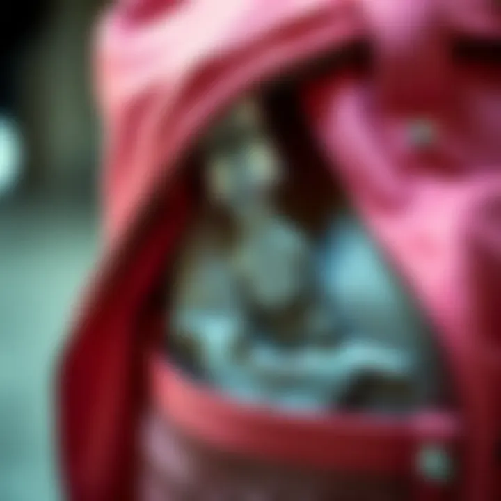 Close-up of Hershel pink bag highlighting its material and design