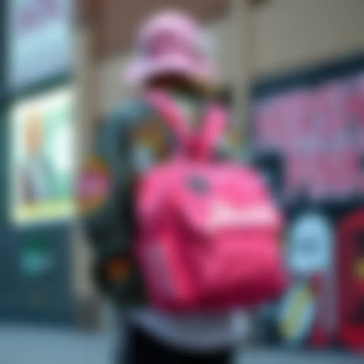 Trendy streetwear ensemble featuring Hershel pink bag