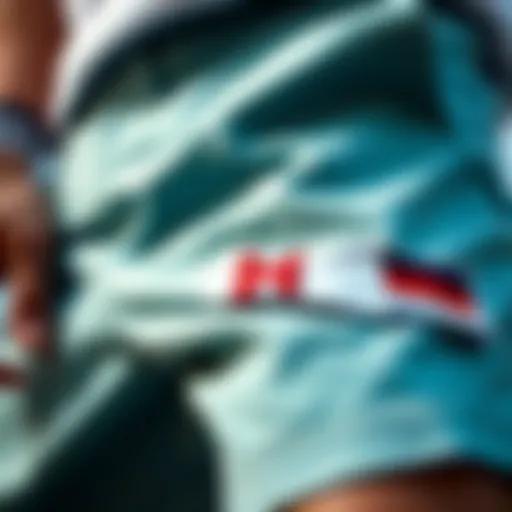 A close-up of Hilfiger shorts emphasizing fabric texture and design details