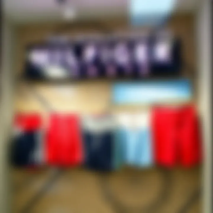 A vintage-inspired Hilfiger shorts display highlighting their evolution over time