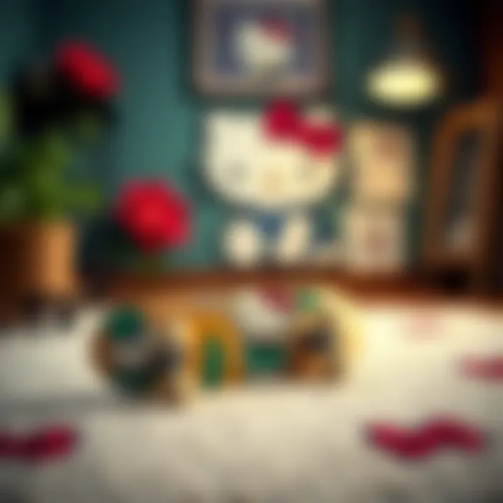 A skateboard leaning against the Hypland Hello Kitty rug, symbolizing the fusion of skate culture and design