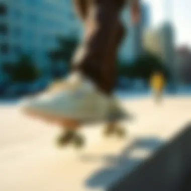 Skateboarder wearing K-Swiss Court shoes in an urban setting