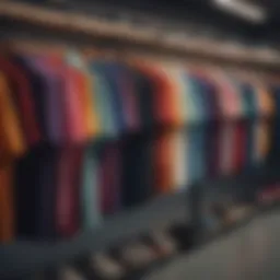 A vibrant display of multi-coloured polo shirts hanging on a rack, showcasing their diversity.