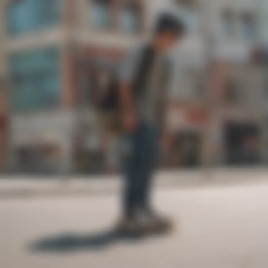 Stylish fanny pack designed for skateboarders in an urban setting.