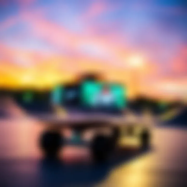 A vibrant skate park showcasing innovative skateboard designs.