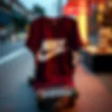 A stylish Nike skateboard t-shirt displayed on a skateboard deck