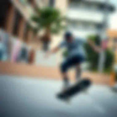 Urban Skateboarding with Nike T-Shirt Skateboarder wearing Nike t-shirt performing a trick in an urban setting