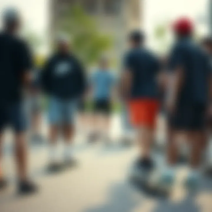 Fostering Community Engagement Group of skateboard enthusiasts gathered, all wearing Nike Sportsclub shorts