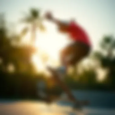 Athletic Performance in Action Dynamic shot of an athlete wearing Nike Sportsclub shorts during a skateboard trick