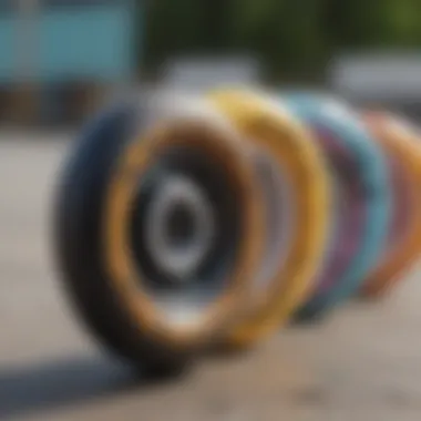 Skateboard Wheel Materials Close-up of skateboard wheels showcasing different materials
