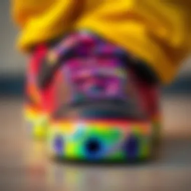 Close-up of the intricate details and materials used in Rainbow Flame Heelys.
