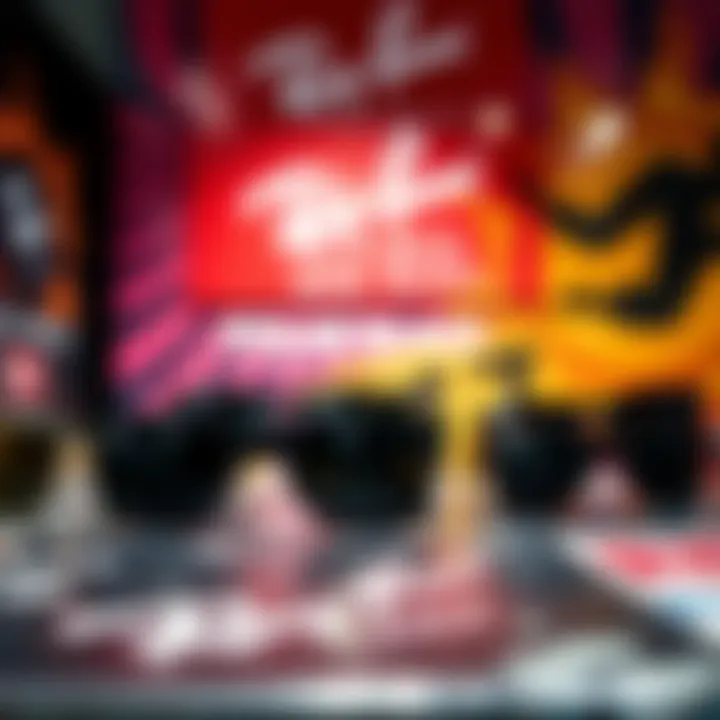 A collection of Ray-Ban Polar Black sunglasses displayed against a vibrant backdrop