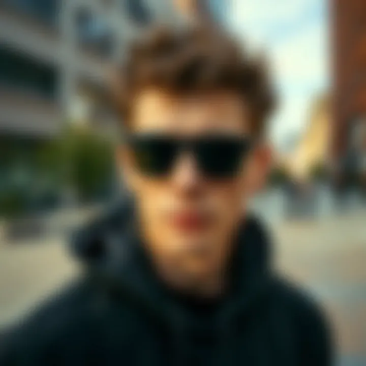 Skateboarder wearing Ray-Ban Polar Black sunglasses in an urban setting