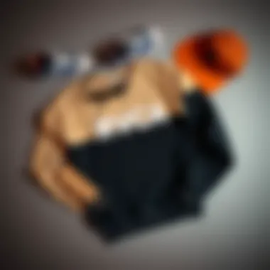 Flat lay of RVCA sweatshirt paired with accessories for versatile styling