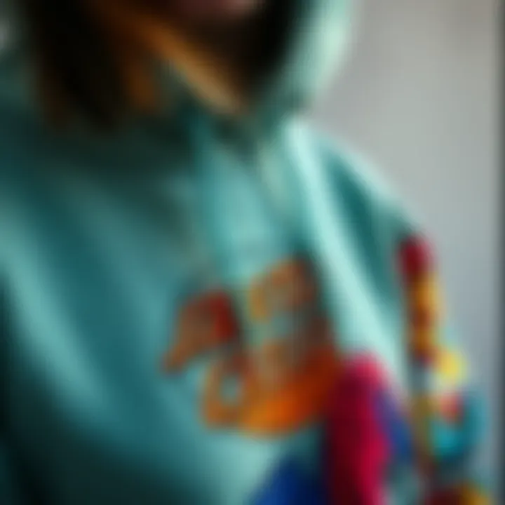 Close-up of the unique design features of a Santa Cruz hoodie showcasing vibrant graphics.