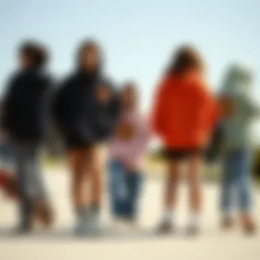 A group of skateboarders enjoying a sunny day, all wearing different styles of Santa Cruz hoodies.