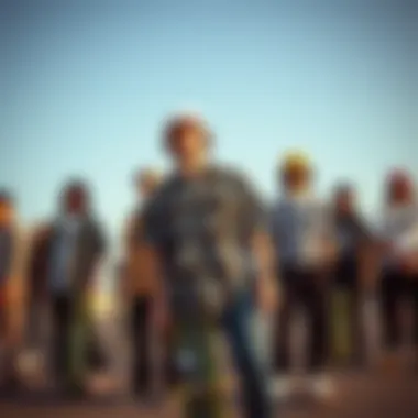 A group of skaters in trendy outfits, highlighting the influence of skate culture on fashion