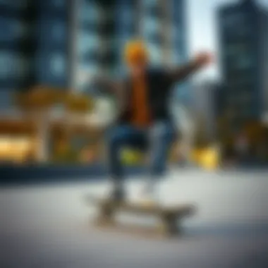 A skateboarder wearing a stylish beanie while performing tricks in an urban setting.