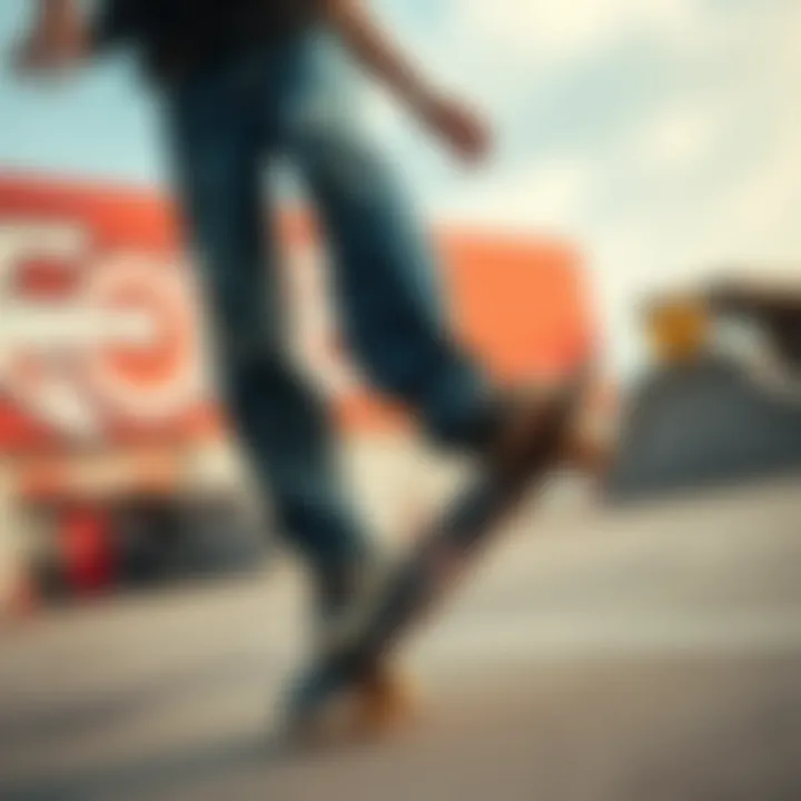 Skateboarding in Style A skateboarder performing tricks while wearing ragged jeans