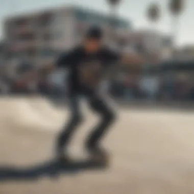 A skater performing tricks while sporting a stylish JDM t-shirt.