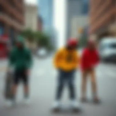 Urban Skaters Embracing Marley’s Style Group of skaters wearing the iconic Bob Marley sweater in an urban setting