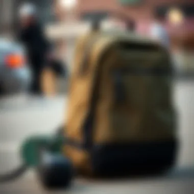 Stylish small backpack with skateboard features