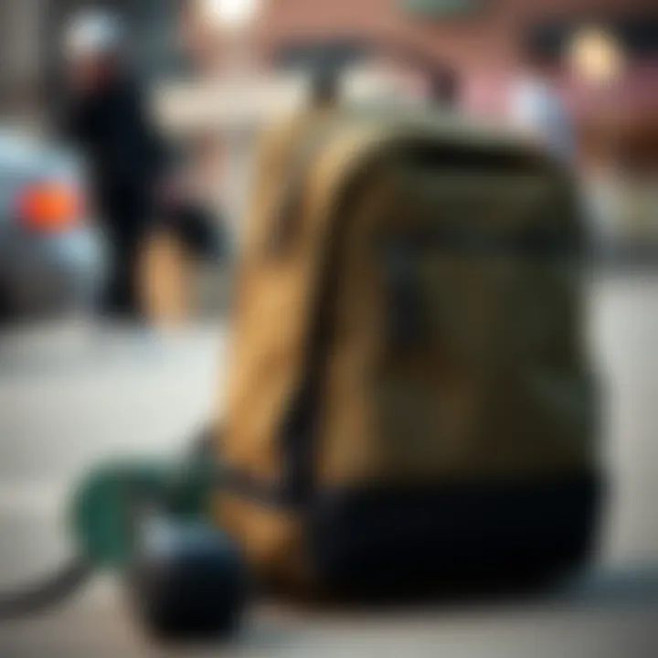 Stylish small backpack with skateboard features