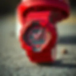 Close-up of the All-Red G-Shock showcasing its unique design.
