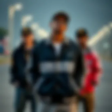 A collage of famous skateboarding icons wearing the Members Only jacket.