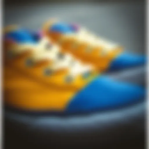 Close-up of blue and yellow Vans showcasing unique design elements