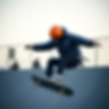 Skater performing tricks while wearing a 686 puffer jacket