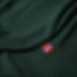 A close-up view of the dark green Champion sweatshirt fabric showcasing its texture and quality.
