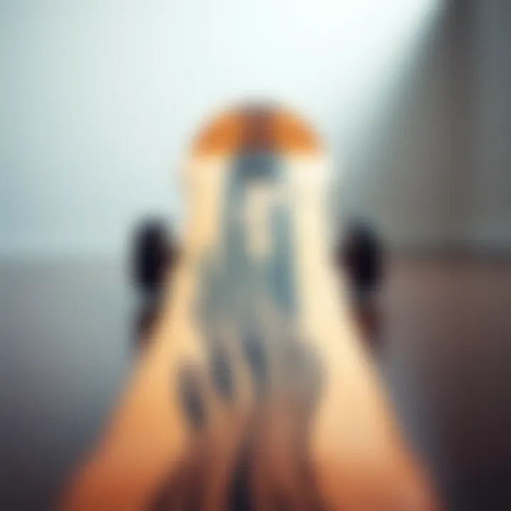 Skateboard Deck Design Detailed view of a skateboard deck showcasing its curvature and design