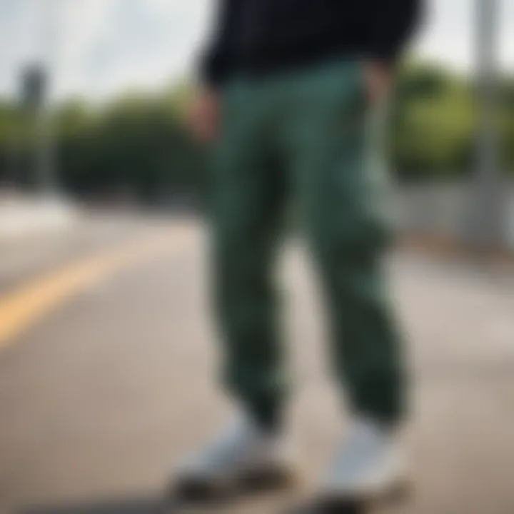 Close-up on the functional design features of cargo track pants