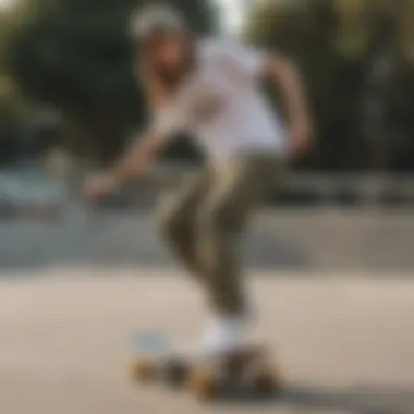 Skater Showcasing Cargo Pants' Practicality A skater demonstrating the practicality of cargo track pants on a skateboard