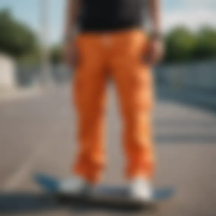 Stylish cargo track pants in vibrant colors suitable for skateboarding