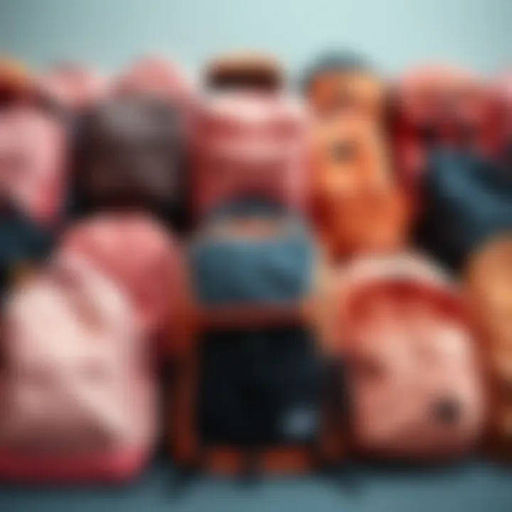 An array of different peach backpacks showcasing various styles and designs