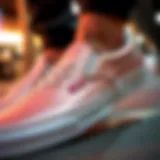 Close-up of rose gold Vans slip-ons showcasing their unique texture