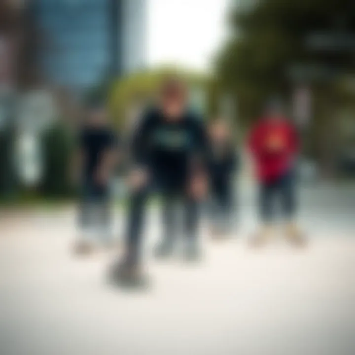 Skateboarders in Urban Park Group of skateboarders wearing goggles in an urban skate park setting