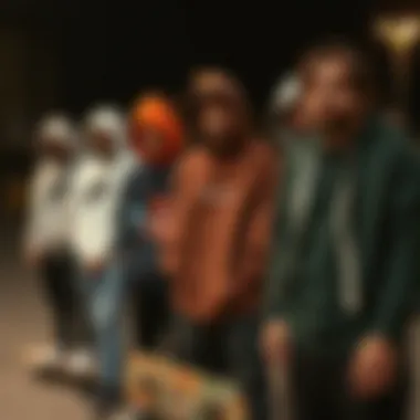Diverse Styles of 3XL Hoodies in Skateboarding Group of skateboarders showcasing various styles of 3XL hoodies