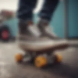 Stylish muska shoes on a skateboard