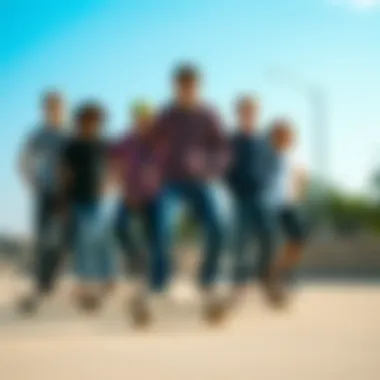 The Diverse Styles of Cargo Jeans in Skateboarding Culture A group of skateboarders showcasing their unique styles with cargo jeans