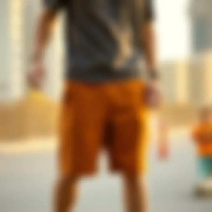 Stylish brown sweat shorts paired with a casual t-shirt